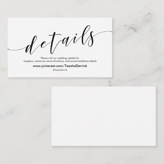 Prachtige bruiloft Website met details Informatiekaartje (Voorkant / Achterkant)