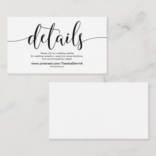 Prachtige bruiloft Website met details Informatiekaartje (Voorkant / Achterkant)