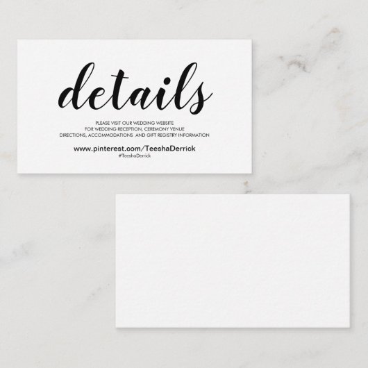 Prachtige bruiloft Website met details Informatiekaartje (Voorkant / Achterkant)