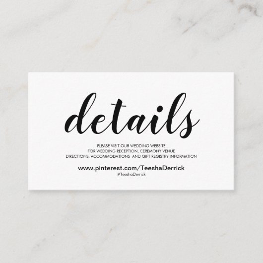 Prachtige bruiloft Website met details Informatiekaartje (Voorkant)