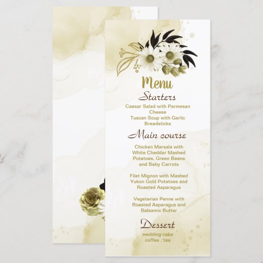 prachtige bruine ivoorgoudflorale bruiloft menu (Voorkant / Achterkant)