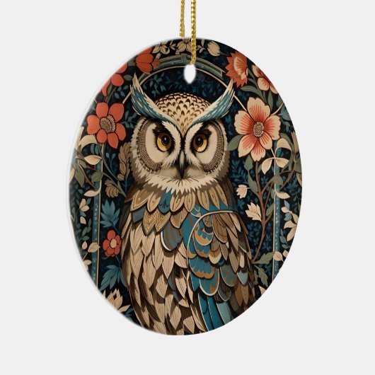 Prachtige bruine uil William Morris geïnspireerd F Keramisch Ornament (Rechts)