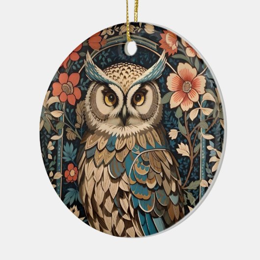 Prachtige bruine uil William Morris geïnspireerd F Keramisch Ornament (Links)
