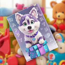 Prachtige cadeaus Husky Puppy viert verjaardag  Kaart