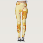 Prachtige Champagne Witte Honingraat Patroon Leggings (Voorkant)