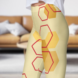 Prachtige Champagne Witte Honingraat Patroon Leggings