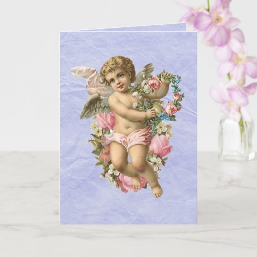 Prachtige  Cherub / Angel met bloemen Kaart (Orchidee)
