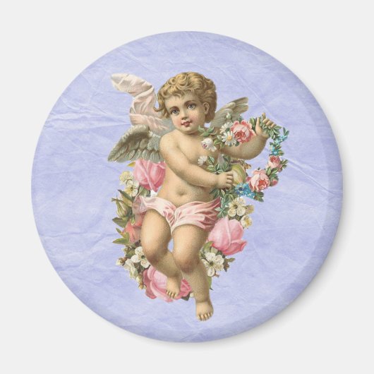 Prachtige  Cherub / Angel met bloemen Magneet (Voorkant)