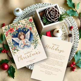Prachtige Chic Christmas Angel Bloemen Victoriaans Feestdagenkaart
