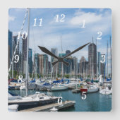 Prachtige Chicago Harbour Wall Clock Vierkante Klok (Voorkant)