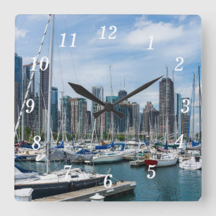 Prachtige Chicago Harbour Wall Clock Vierkante Klok