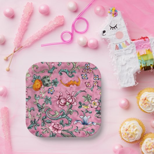 Prachtige Chinese Kanton Pink Floral Papieren Bordje (Feest)