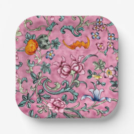 Prachtige Chinese Kanton Pink Floral Papieren Bordje