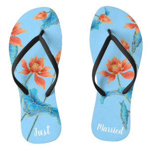 Prachtige Chinoiserie Sinaasappel & Blue Wedding Teenslippers