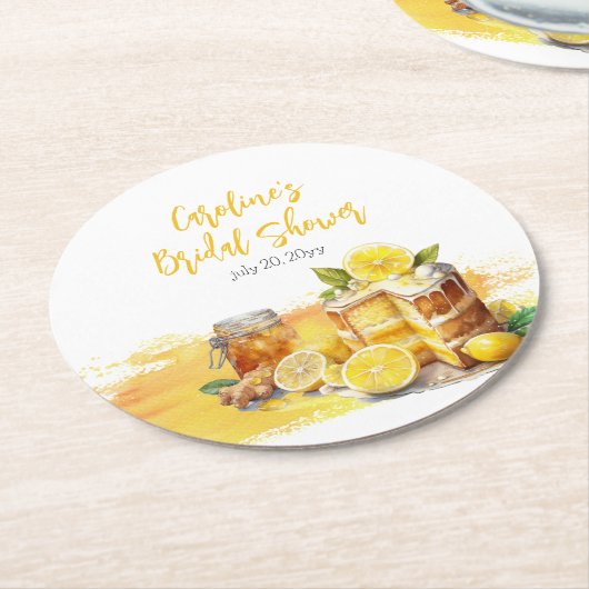 Prachtige citroencake gemberthee bruidsuitnodiging ronde kartonnen onderzetter (Gebogen)