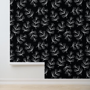 Prachtige Classy Black met White Line Pine Boughs Behang