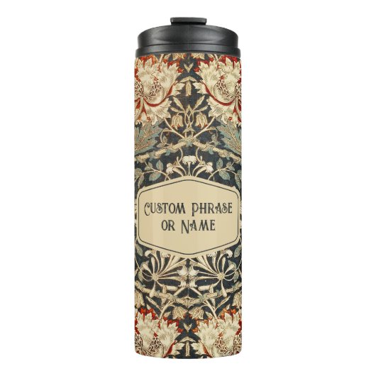 Prachtige Cream Art Nouveau Bloemen Damaskus Naam Thermosbeker (Voorkant)