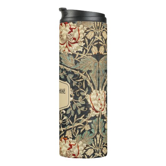 Prachtige Cream Art Nouveau Bloemen Damaskus Naam Thermosbeker (Geroteerd rechts)