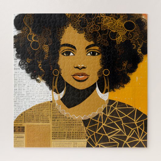 Prachtige Curly Hair Afro-Amerikaanse Vrouw Collag Legpuzzel (Verticaal)