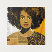 Prachtige Curly Hair Afro-Amerikaanse Vrouw Collag Wandkleed (Voorkant)