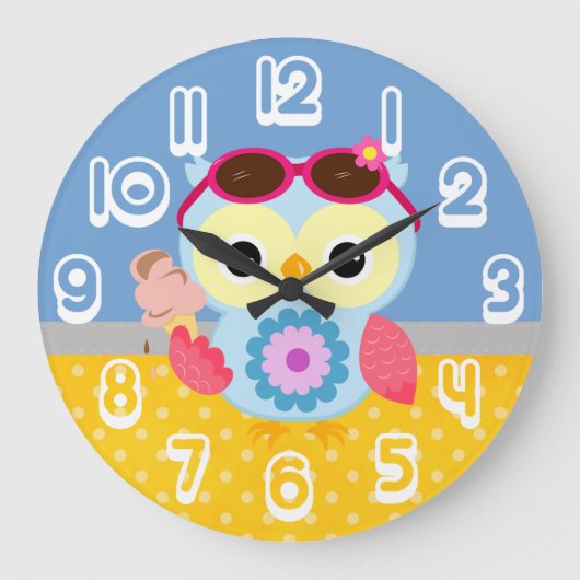 Prachtige Custom Summer Owl Gift Grote Klok (Voorkant)