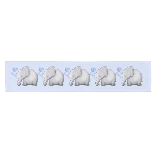Prachtige Cute Blue Elephants Baby Boy Nursery Korte Tafelloper (Horizontaal)