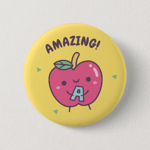 Prachtige Cute Rode Appel Met Alfabet A Ronde Button 5,7 Cm
