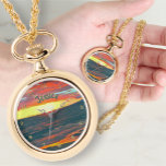Prachtige dag 1490 Ketting horloge<br><div class="desc">Het schilderen "Geweldige Dag 1490"Collectie personaliseert op de productpagina of klikt de knoop "aanpast"voor meer ontwerpopties. Het ontwerp van mijn schilderij "Wonderful Day 1490" beschrijft het einde van een prachtige dag en kinderen die ontspannen op het warme zand ten noorden van Hotel Krystal in Puerto Vallarta, Mexico. Overeenkomende producten zijn...</div>