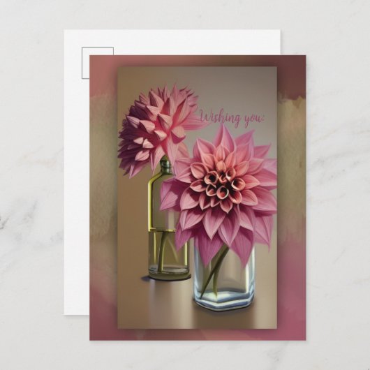 Prachtige Dahlia-bloemen en aangepaste tekst Aankondigingskaart (Voorkant / Achterkant)