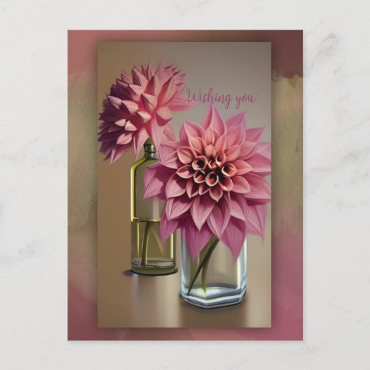 Prachtige Dahlia-bloemen en aangepaste tekst Aankondigingskaart (Voorkant)