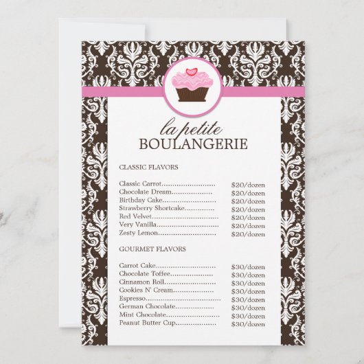 Prachtige Damask Bakkerij Prijslijst (Voorkant)