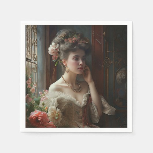 Prachtige dame in een zijderupsenter. servet (Voorkant)