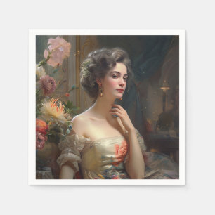 Prachtige dame in een zijderupsenter. servet