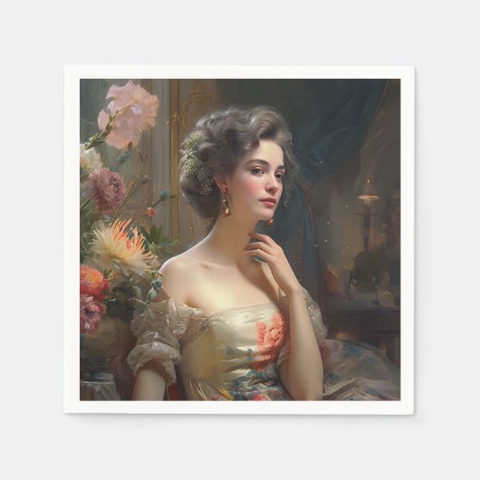 Prachtige dame in een zijderupsenter. servet (Voorkant)