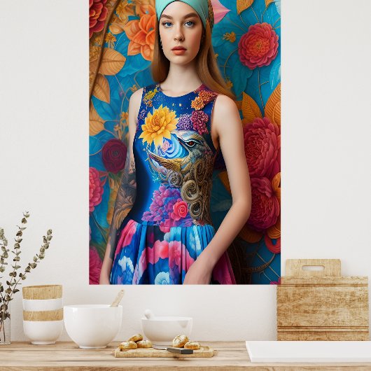 Prachtige dame met tattoo poster (Keuken)