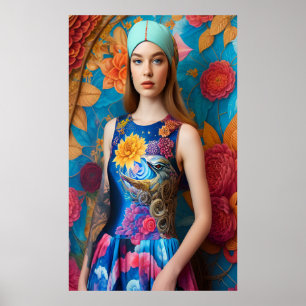 Prachtige dame met tattoo poster