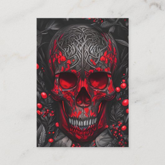 Prachtige Dark Fantasy schedel en rode bessen Visitekaartje (Voorkant)