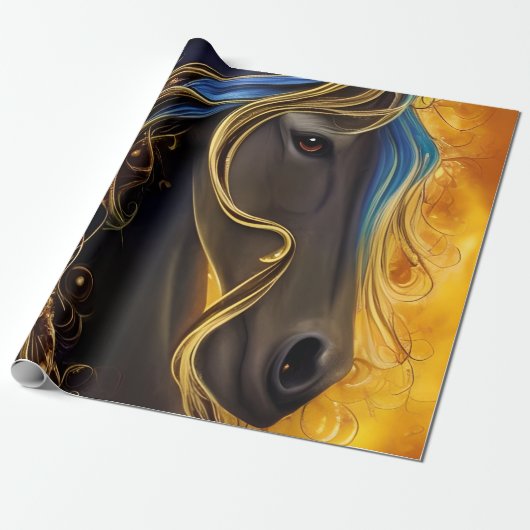 Prachtige Dark Horse Triptych Cadeaupapier (Uitgerold)