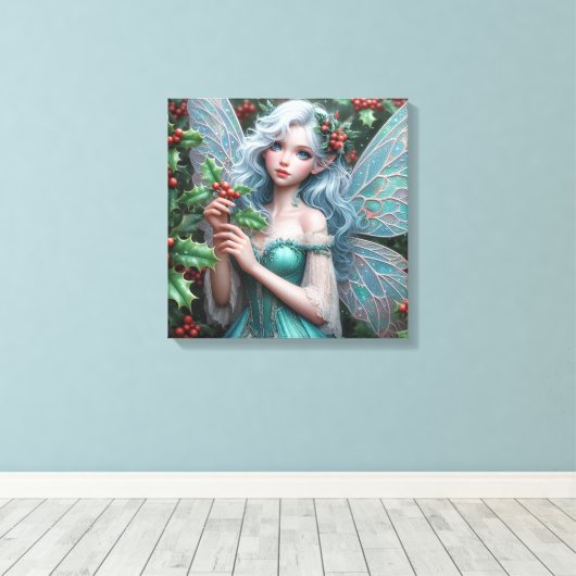 Prachtige decemberfee in Holly Canvas Afdruk (Insitu (Houten vloer))