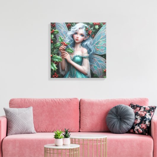 Prachtige decemberfee in Holly Canvas Afdruk (Insitu (Woonkamer))