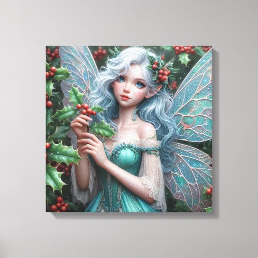 Prachtige decemberfee in Holly Canvas Afdruk (Voorkant)