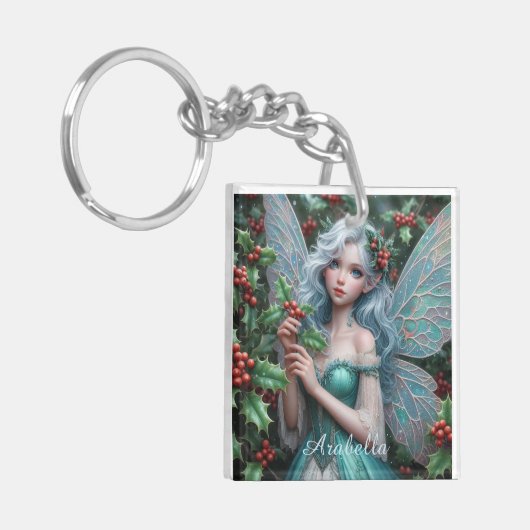 Prachtige decemberfee in Holly Sleutelhanger (Voorkant Links)