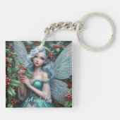 Prachtige decemberfee in Holly Sleutelhanger (Achterkant)