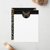 Prachtige decoratieve vlinder Logo zwart Notitiekaartje (Voorkant / Achterkant in situ)