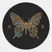 Prachtige  decoratieve vlinder Logo zwart Ronde Sticker (Voorkant)