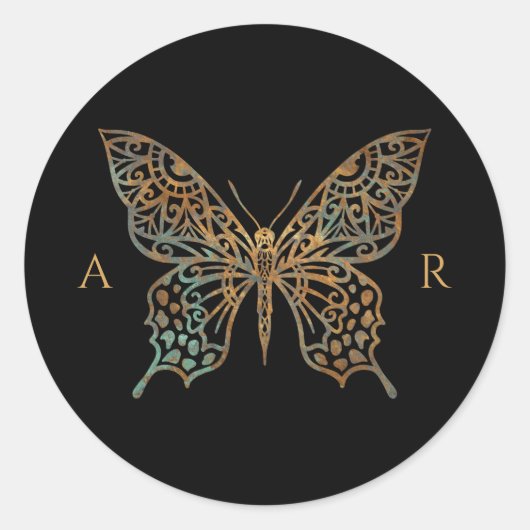 Prachtige  decoratieve vlinder Logo zwart Ronde Sticker (Voorkant)