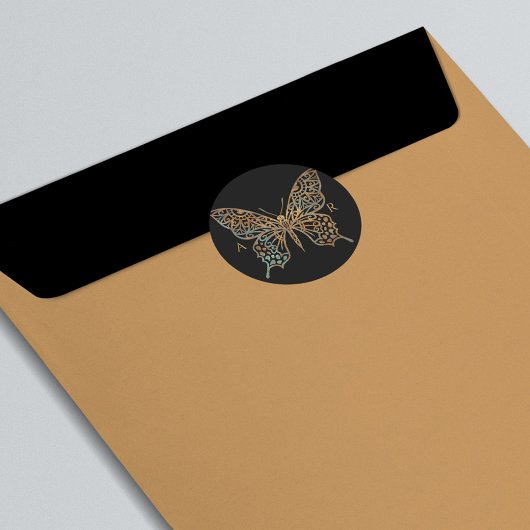 Prachtige  decoratieve vlinder Logo zwart Ronde Sticker