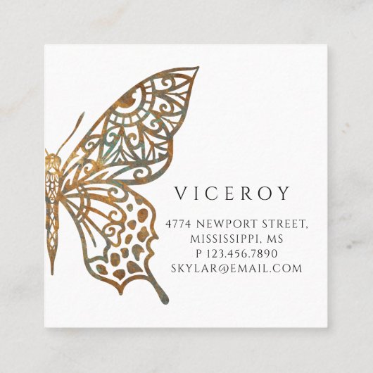 Prachtige  decoratieve vlinder Logo zwart Vierkante Visitekaartje (Achterkant)
