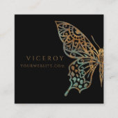 Prachtige  decoratieve vlinder Logo zwart Vierkante Visitekaartje (Voorkant)