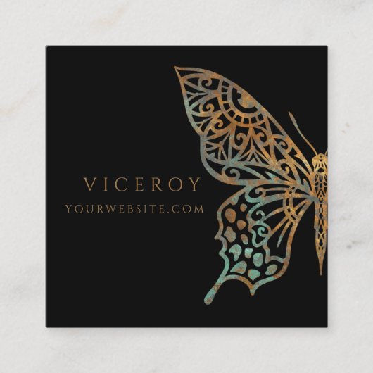 Prachtige  decoratieve vlinder Logo zwart Vierkante Visitekaartje (Voorkant)